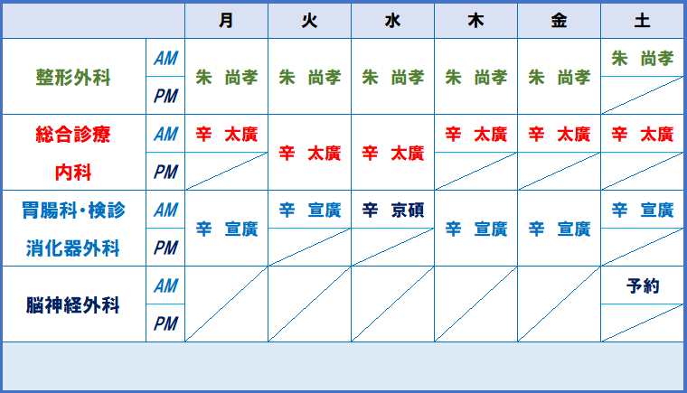 外来診察担当医表